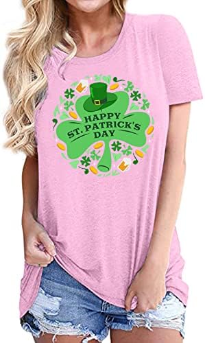 Смешна маица на Денот на Свети Патрик за жени Шамок ирски екипаж летен обичен маица со кратки ракави графичка блуза