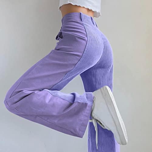 Nreealy Pantalones Широки панталони за нозе за жени цврсти плетени патенти нагоре