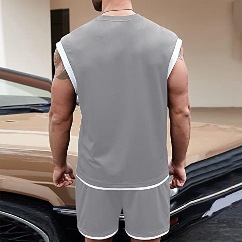 Xiaxogool Men Tracksuit Summer Outfits 2 парчиња без ракави за спортска маица и шорцеви поставени резервоар за вежбање врвен костум атлетска спортска облека