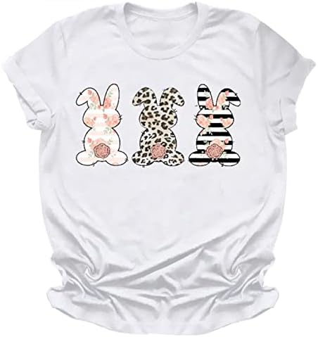 Маици за маици за време на мајката, зајачиња за печатење графички врвови на лето лето -случајни кратки ракави со тркалезниот