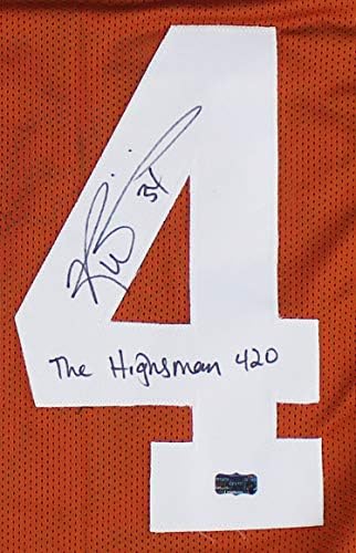 Рики Вилијамс автограмирал/потпишал Тексас Обичај портокалова маичка со натпис „Highsman 420“