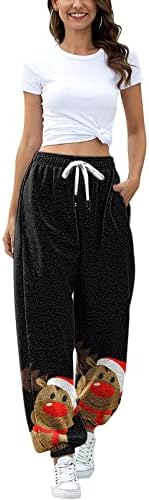 Божиќни џемпери жени со џебови затегнати еластични половини плус големина широки панталони за нозе Среќен Божиќен удобна салата што работи обични атлетски џогери