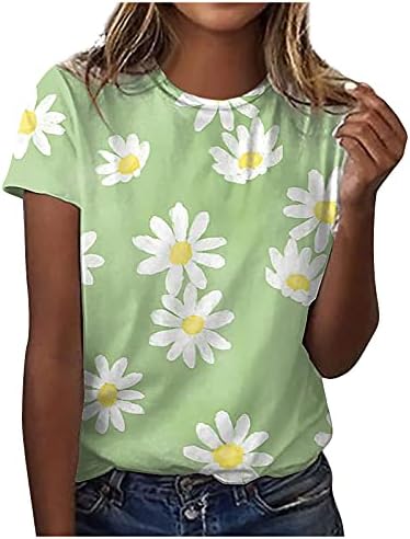 Massionенска модна маица за печатење на кошула со кратки ракави на вратот Трендовски дами кошули 2023 летни обични врвови