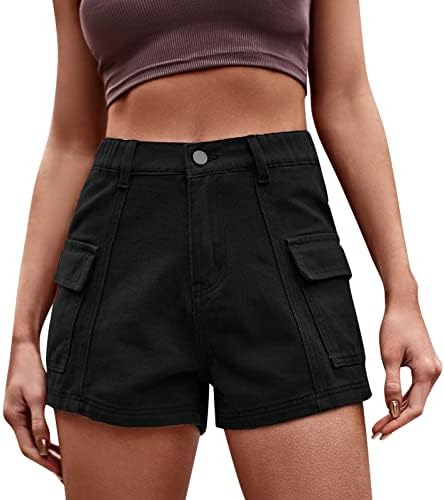 Chrortенски карго краток средно издигнување стрии во Бермуда шорцеви со џебови потресени кратки фармерки за жени клупска облека