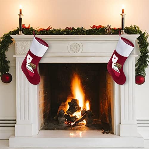 Калифорниско знаме Божиќно порибување класичен виси украси за бела манжетна торба за бонбони за украси за семејни празници