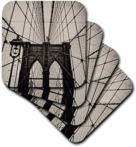 3дроза Сепија Влажна Плоча На Мостот Бруклин-Меки Подлоги, Сет од 4, Повеќебојни