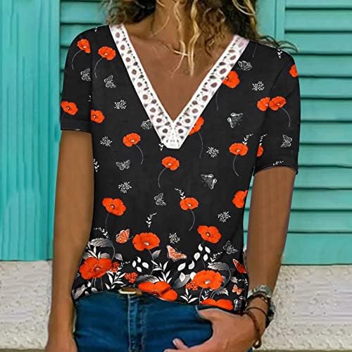 Женска надворешна облека со долги кратки ракави V вратот чипка памучна пеперутка графичка дневна облека за џемпери за дами бф