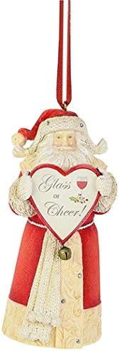 Enesco срцето на Божиќ Дедо Мраз со расположение за висечки украс, 4,33 инчи, разнобојно