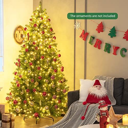 Среќна Грил 8ft Пред-осветлена новогодишна елка со вештачки декор за домашно одмори, метален штанд
