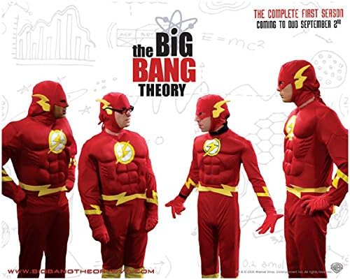 Теоријата на Биг Бенг Хауард, Шелдон, Леонард, Рај облечен како фотографија на Flash 8 x 10 инчи
