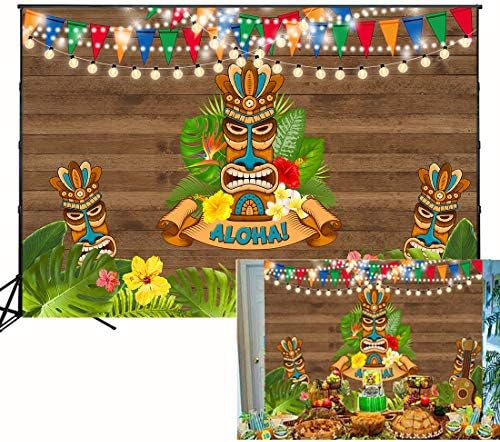 Хуаи Тропски хавајски цвеќиња Дрвена фотографија Позадина лето алоха луу забава позадина, палма роденден музички забава банер декорација торта табела фото штанд ?
