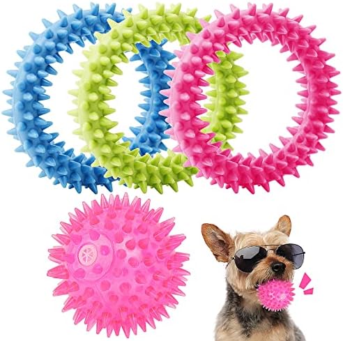Hpethf кученце џвака играчки за почетнички 2-6 месеци кученца мали раси 4 пакувања чисти заби гумена играчка за џвакање за мали кучиња- до 25 фунти