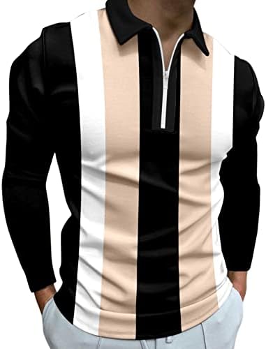 Поло кошули Wocachi 2022 за мажи, долги ракави за крпење на лепенка на врвови на улична облека за улична облека, двојна кошула