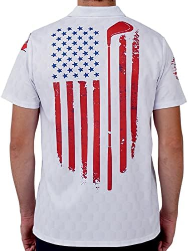 Пагимо голф кошули за мажи Поло кошула Менс смешна замав патриотска американско знаме кошула лудо суво вклопување печатење поло