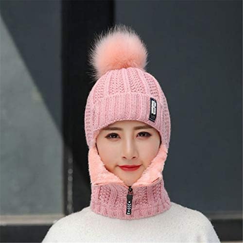 Капчиња со слабиот руно бени капи термички велосипедизам капа, топли ушни уши додаваат стадање шал за плетење шапка зимска капа, маска поставена женка