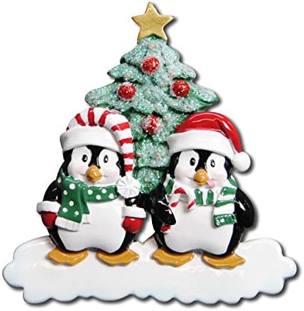 Пингвин персонализирана двојка / семејство за Божиќни украси од 2