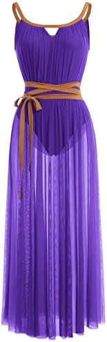 Афавом женски едно парче лирски танц фустан со појас современ танцов костум со долга мрежа, проточен разделен шифон тул здолниште