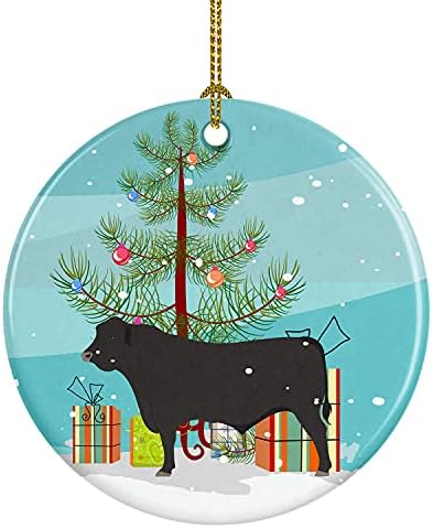 Богатства на Каролина BB9195CO1 Црна Ангус крава Божиќна керамичка украс, задебеница, украси за новогодишни елки, висечки украс