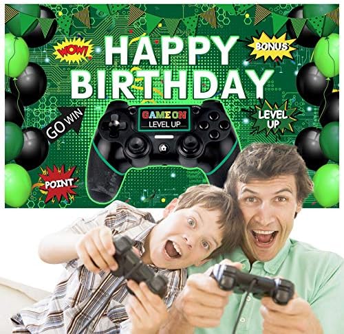Среќна роденденска игра на ниво нагоре Зелена екстра голема ткаенина знак за постер во позадина на банер 2 парчиња водоотпорни