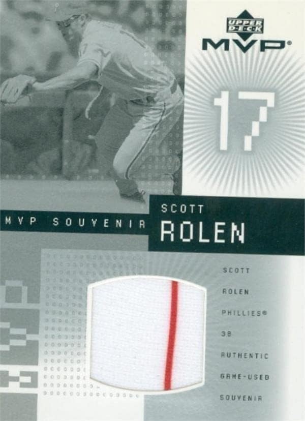 Скот Ролен играч облечен во Jerseyерси Бејзбол картичка 2002 Горна палуба MVP JSR - MLB игра користена дресови