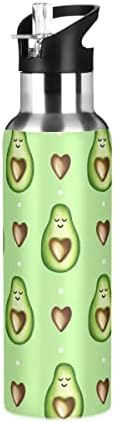 Глафи ​​авокадо и срца шише со зелена вода со слама капаче, без БПА, шишиња со вода од 32 мл изолирани не'рѓосувачки челик,