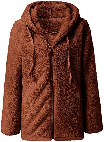 Зимски палта за жени нејасна руно јакна цврста отворена предна качулка палто за надворешни работи кардиган со џебови
