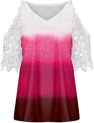 Преголеми врвови за жени, ладно рамо 3/4 ракав маичка облечена обична чипка блузи плус елегантна тунична маичка