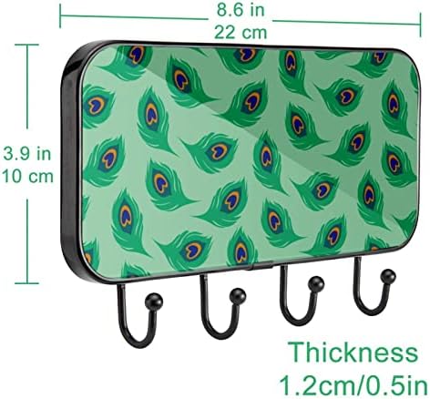 Зелена Опашка Паун Шема Печатење Палто Решетката Ѕид Монтирање, Влезот Палто Решетката со 4 Кука За Капут Капа Пешкир Чанта