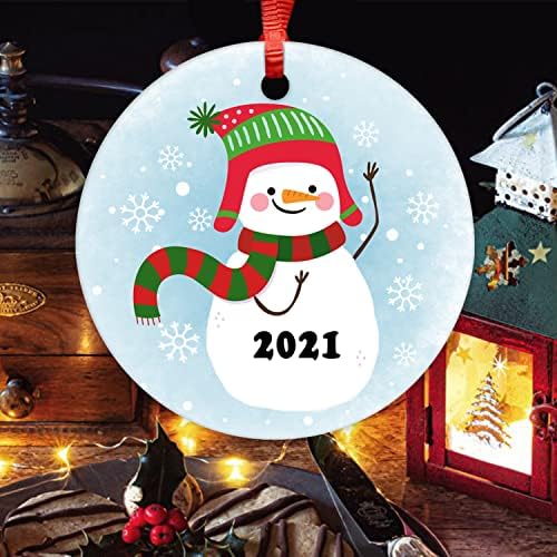 Снежен човек 2021 година Керамички украс на керамички украс Божиќна рамна порцелан за бебиња нови родители Божиќни украси за