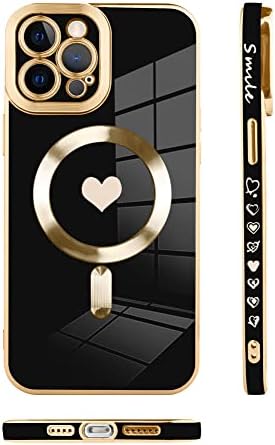 Bonoma за Iphone 12 Pro Max Случај  [Поддршка За Magsafe] Љубовта Срцето Шема Магнетни Позлата Галванизација Луксузни Елегантен