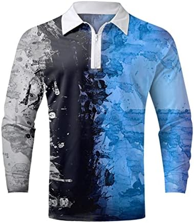 Wocachi 2022 Mens Polo кошули, долги ракави 1/4 zip up вратот голф врвови во боја на бои за крпеница спортски обичен дизајнер
