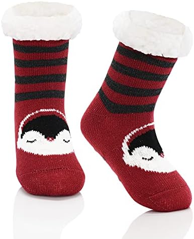 Зандо Деца девојчиња момчиња лизгачки чорапи Божиќ топло руно нејасни чорапи кои не се лизгаат деца, дебели лесни зафатни меки