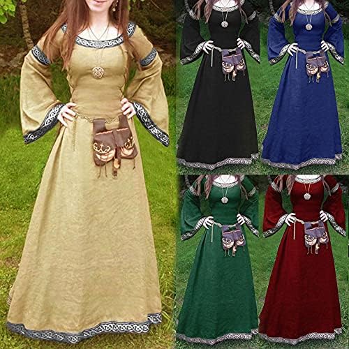 Timifis гроздобер фустан за жени со долг ракав Средновековен макси фустан ренесанса космеј макси фустан со цврста боја на забава