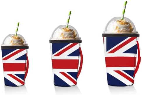 Британско Знаме Ладен Кафе Ракав Изолатор Ракави За Ладни Пијалаци Пијалаци, Еднократно Неопренови Чаша Ракав со Рачка за 32оз