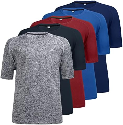 Драхомпа 5 пакувања кошули за тренингот за мажи, брза сув екипаж спортски маици, атлетски теретани за теретани за кратки ракави со кратки ракави