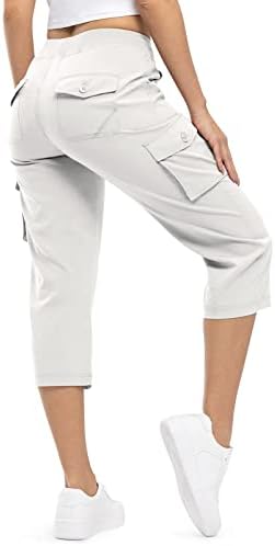 Tbmpoy женски карго Каприс пешачење со лесни панталони Брзо суво случајно патување на отворено лабави шорцеви исечени памук 6 џебови