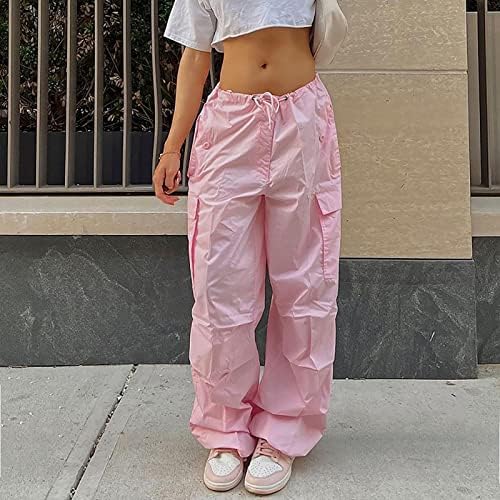 Женски панталони 14 женски плус големина врзани директно карго панталони директно широка нога лабава секојдневна панталона деловна розова розова