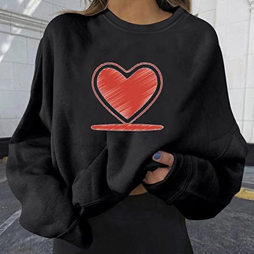 Симпатична кошула за срце за женски обичен долги ракави пулвер кошула в Valentубените модни врвови лабава вклопена блуза Туника