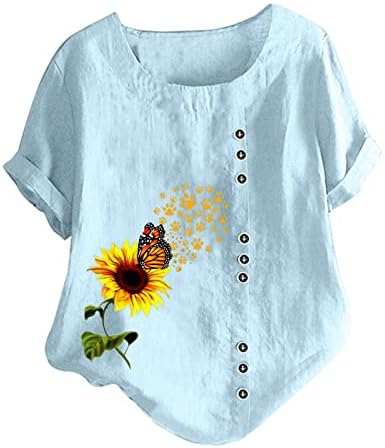 Women'sенски врвови плус големина женска памучна маица Топ лабава вклопена случајна печатење Краток ракав плус големина на големина плус големина