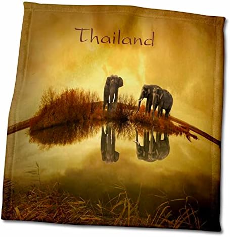 3д Розова Слика На Слонови Во Тајланд Рефлектирана Во Водена Крпа за Раце, 15 х 22