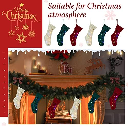 JECERY 6 PACK LED Божиќно плетено порибување 18 '' Голем кабелски плетени чорапи со LED светла за украси за Божиќни подароци,