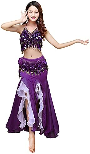 Orенски женски стомачен танц фустан за стомак култура на врвот градник и појас шифон танцувајќи сплит костум за здолништа 3