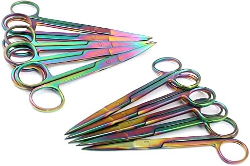 ODONTOMED2011 сет од 10 мулти титаниум боја на виножито Оперативно остри/остар 5,5 директно и заоблен ножици од не'рѓосувачки