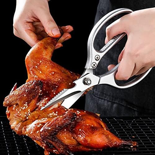 Кујнски ножици од не'рѓосувачки челик повеќе функции за храна за храна ултра остра алатка за месо риба пилешка пица салата BBQ,