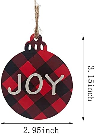 Yeshsq 24pcs 12 стилови Божиќни желби за украси за елка Бафало карирани Божиќни желби украс висечки занаети дрвени ознаки за