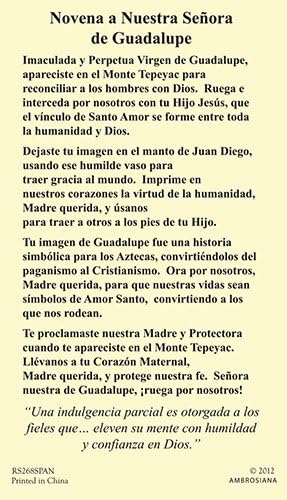 Virgen de Guadalupe- Tarjetas de Oración/estampitas en español con novena a nuestra señora de guadalupe - Нашата дама на Гвадалупе