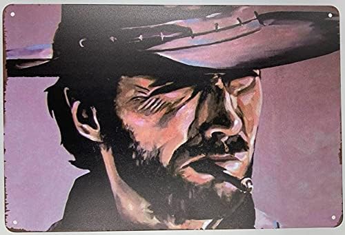 Знак за калај метален wallид | Клинт Иствуд холивудски актер портрет 8 x 12 in. | Декорација на плака за уметнички постер за