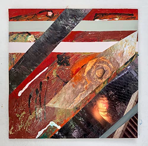 Потопување - Мал квадрат Фароу и топка црвена бела апстрактна лента со лента со колаж од Стивен Таненбаум Тао -Е - 11,5 x 11,5