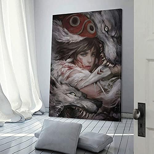 Девојчето заштитено со волк-едитоил сликарство на платно wallидни уметности платно сликарство декорација текстура палета нож