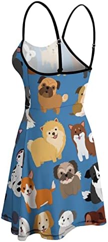 Кучиња шепи кученце домашни миленици се лизгаат фустан за жени без ракави, прилагодлив шпагети мини sundress 2xl